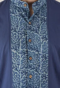 Jayvee Front Open Cotton Indigo Short Kurta image 5
