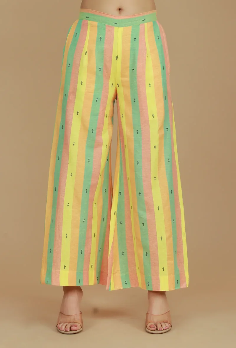Lime Green & Yellow Striped Cotton Viscose Pants