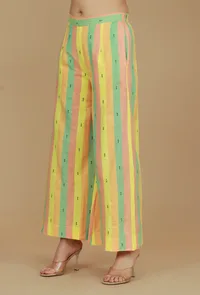 Lime Green & Yellow Striped Cotton Viscose Pants image 3