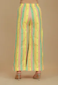 Lime Green & Yellow Striped Cotton Viscose Pants image 4