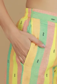 Lime Green & Yellow Striped Cotton Viscose Pants image 5