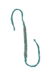 Set Of 2: Rida Pine Green Thread & Antique Plated Brass Beaded Anklets image 3