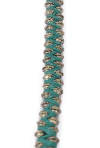 Set Of 2: Rida Pine Green Thread & Antique Plated Brass Beaded Anklets image 4