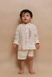 Set of 2: Beige floral abstract Printed Shirt and Beige Short image 1