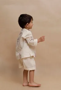 Set of 2: Beige floral abstract Printed Shirt and Beige Short image 2