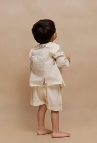 Set of 2: Beige floral abstract Printed Shirt and Beige Short image 3