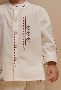 Set of 2: Beige floral abstract Printed Shirt and Beige Short image 4