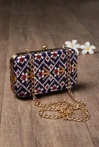 Sitara Blue & Multi Patola Print Rectangular Box Clutch image 2