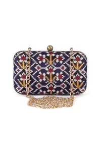 Sitara Blue & Multi Patola Print Rectangular Box Clutch image 3