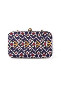 Sitara Blue & Multi Patola Print Rectangular Box Clutch image 4
