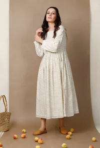 Checked Block Printed Cotton Dress image 1