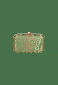 Parrot Green Brocade Box Clutch with Sling (8 X 2 X 4.5) image 2