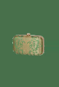 Parrot Green Brocade Box Clutch with Sling (8 X 2 X 4.5) image 3