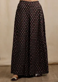 Dark Brown Ajrakh Print Flared Pants image 1