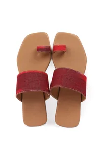 White & Caramel Brown Ikat Cruelty Free Leather One Toe Flats image 2