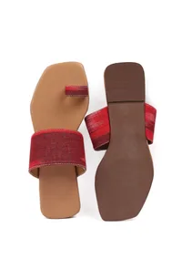 White & Caramel Brown Ikat Cruelty Free Leather One Toe Flats image 3