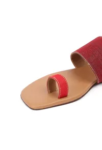 White & Caramel Brown Ikat Cruelty Free Leather One Toe Flats image 6