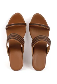 Penny Brown Wooden Carved textured Platform Wedges image 2