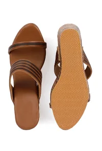 Penny Brown Wooden Carved textured Platform Wedges image 3