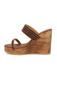 Penny Brown Wooden Carved textured Platform Wedges image 4