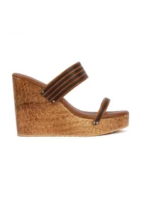 Penny Brown Wooden Carved textured Platform Wedges image 5
