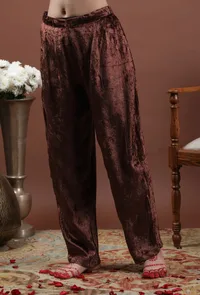 Saima Solid Rust Velvet Narrow Fit Pants image 2