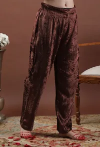 Saima Solid Rust Velvet Narrow Fit Pants image 3