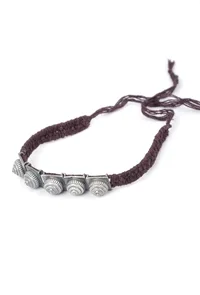 Set Of 2: Aarna Brown Thread & Antique Plated Brass Beaded Anklets image 2