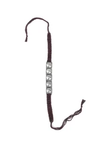 Set Of 2: Aarna Brown Thread & Antique Plated Brass Beaded Anklets image 3