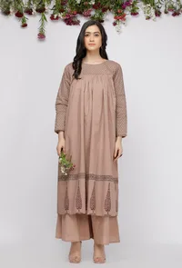 Set of 3: Beige Cotton  Hand-Block Printed Anarkali  Paired with Palazzo and Kota Hand-Block Printed Dupatta image 3