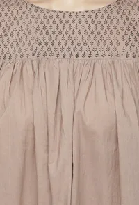 Set of 3: Beige Cotton  Hand-Block Printed Anarkali  Paired with Palazzo and Kota Hand-Block Printed Dupatta image 4