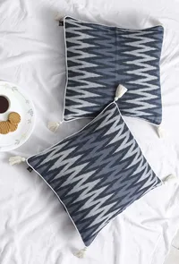 Set of 2: Prussian Blue Ikat Cotton Cushion Covers image 1