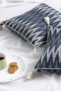 Set of 2: Prussian Blue Ikat Cotton Cushion Covers image 6