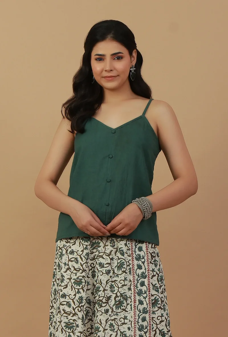 Lush Green Button-Front Cami Top