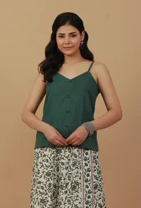 Lush Green Button-Front Cami Top image 1