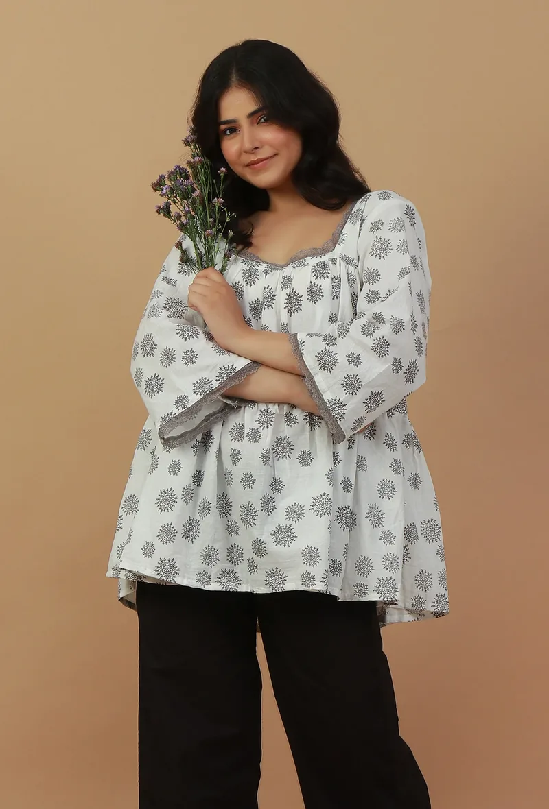 White Hand Block Printed Cotton Tunic