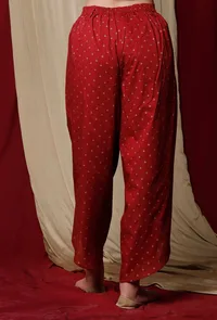 Maroon Gold Printed Cotton Dhoti image 2