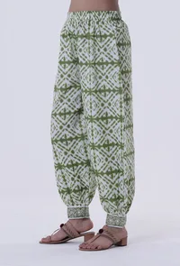 Green Color Cotton Block Printed Pant image 2