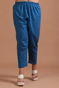 Set Of 2: Blue Cotton Solid Plain Kurta & Pant Set image 5