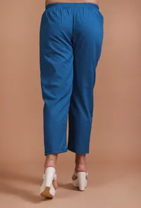Set Of 2: Blue Cotton Solid Plain Kurta & Pant Set image 6