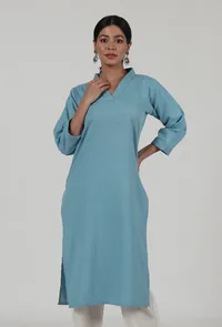 Blue Cotton Kurta image 1