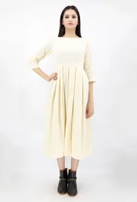 Off White Schiffli Cotton Mid-Calf Length Dress image 1
