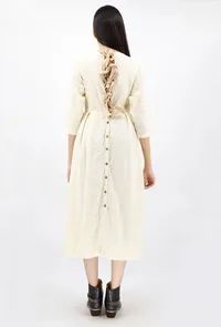 Off White Schiffli Cotton Mid-Calf Length Dress image 3