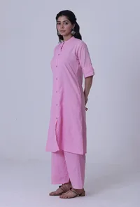 Set Of 2: Pastel Violet Cotton Kurti With Palazzo Set image 2