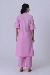 Set Of 2: Pastel Violet Cotton Kurti With Palazzo Set image 3