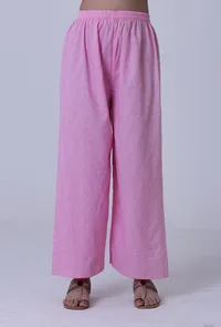 Set Of 2: Pastel Violet Cotton Kurti With Palazzo Set image 4