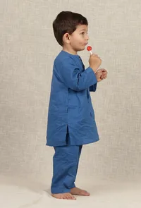 Set Of 2: Asher Blue Cotton Kurta & Pyjama image 2
