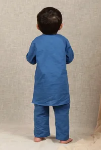 Set Of 2: Asher Blue Cotton Kurta & Pyjama image 3