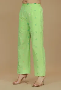 Lime Green Booti Embroidered Cotton Viscose Pants image 2