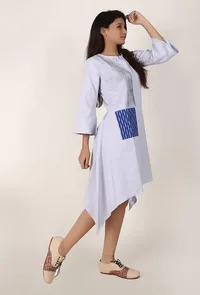 Powder Blue Cotton Slub Asymmetrical Dress image 1